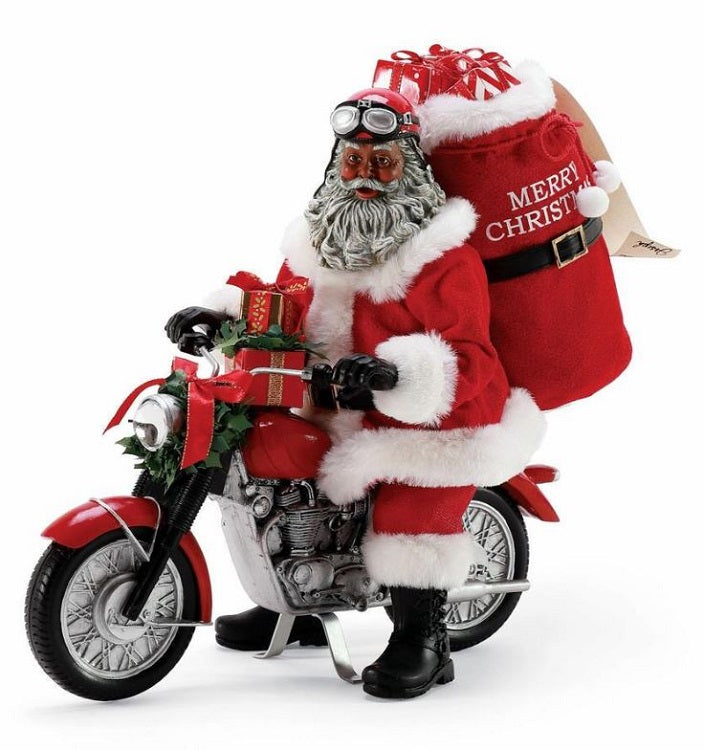 Motorcycle Santa - African American Santa figurine